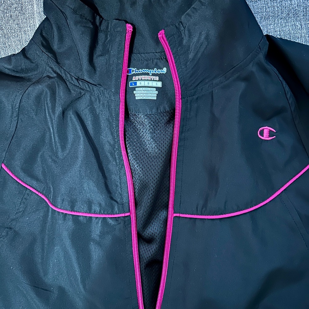Champion Black Jacket with Pink Accents
